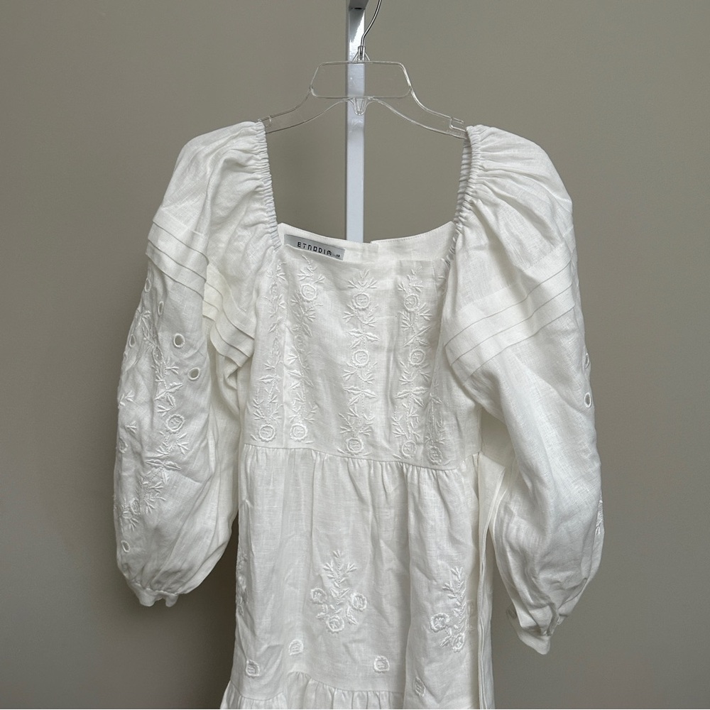 ETNODIM white linen embroidered dress myt SIZE XS - Picture 8 of 9